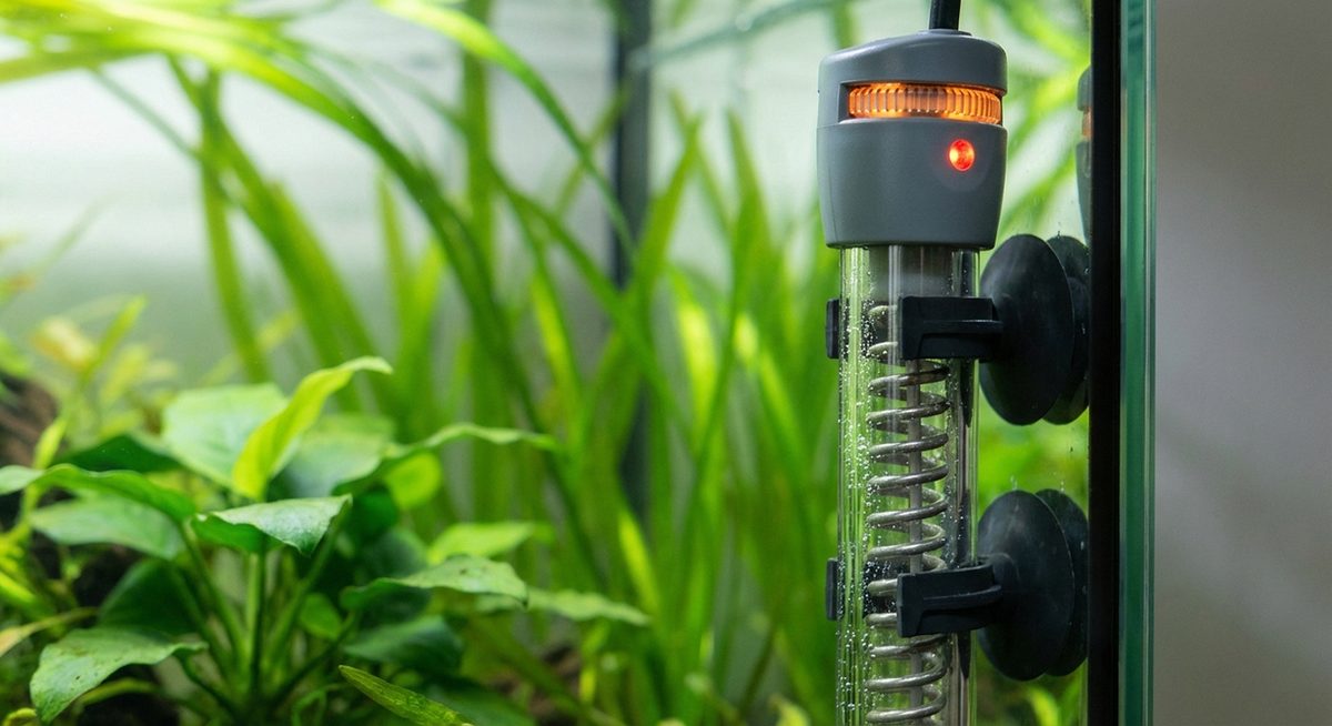 Regelheizer mit Temperaturskala im bepflanzten Aquarium